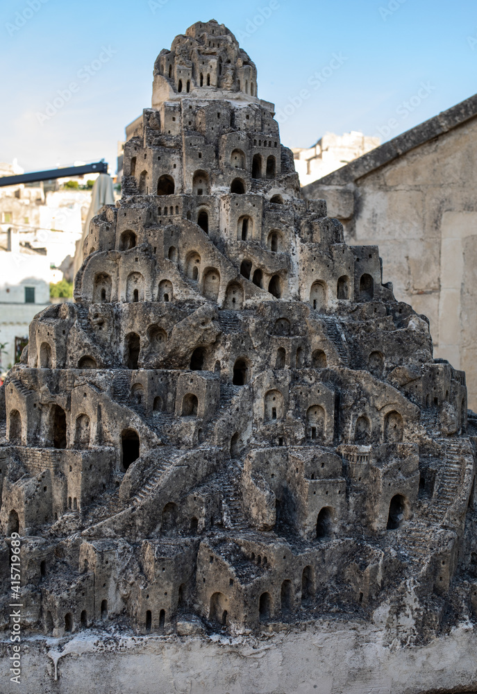  Closeup model of the Sassi di Matera - meaning stones of Matera which are prehistoric cave dwellings in the Italian city of Matera, Basilicata. It is one of the first or eldest settlements of Italy.