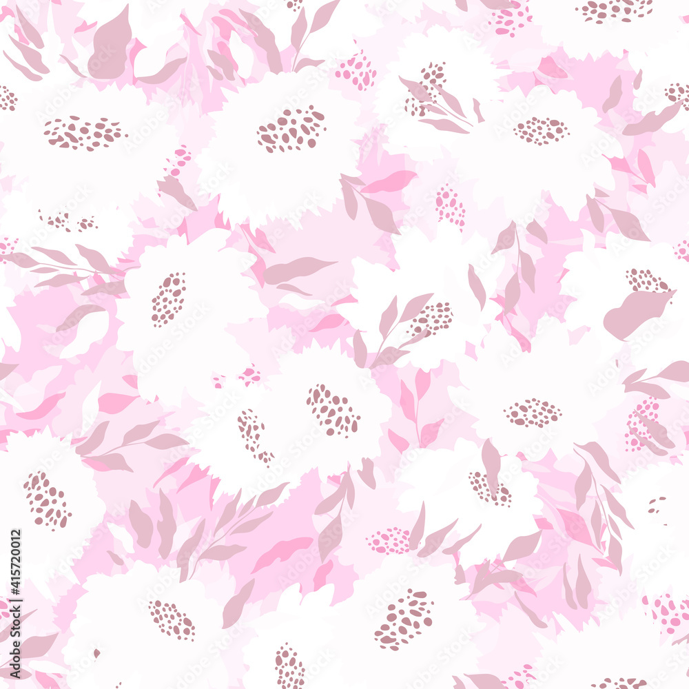 Floral seamless with hand drawn color roses. Cute summer background with flowers and leaves. Modern floral compositions. Fashion vector stock illustration for wallpaper, posters, card, fabric, textile