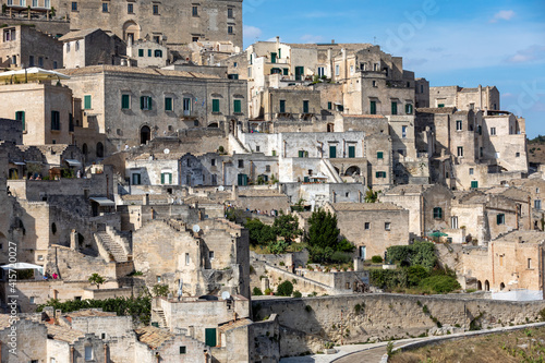  View of the Sassi di Matera a historic district in the city of Matera, well-known for their ancient cave dwellings. Basilicata. Italy