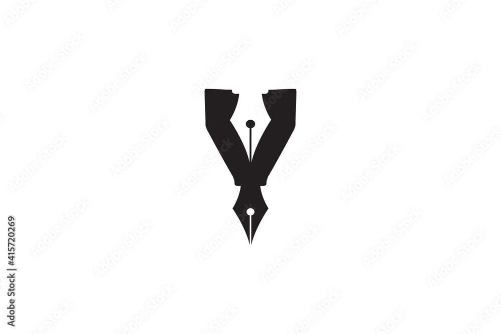 simple letter y initial with pen negative space concept logo design simple letter y initial with pen negative space concept logo design