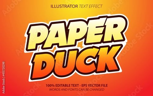 Paper Duck, 3d cartoon style editable text effect Premium Vector