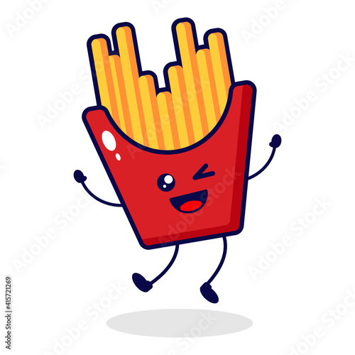 French fries jump cute character illustration