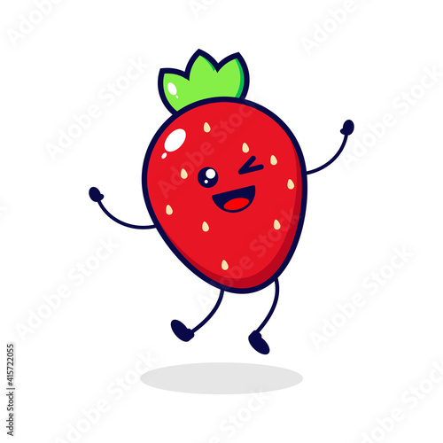 Strawberry jump cute character illustration
