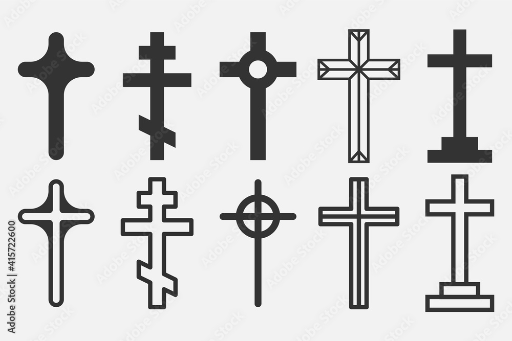 Set of Christian Cross icon logo app, UI. Vector illustration.