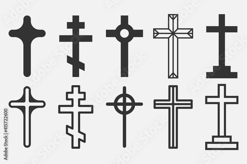 Set of Christian Cross icon logo app, UI. Vector illustration.