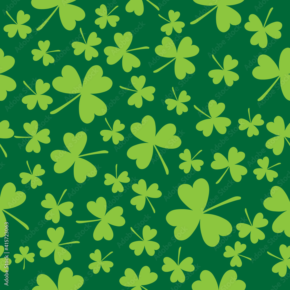 Vector seamless background on theme of St. Patrick's Day. Three-leaf clover on green background. Vector seamless background on theme of St. Patrick's Day. Three-leaf clover on green background.