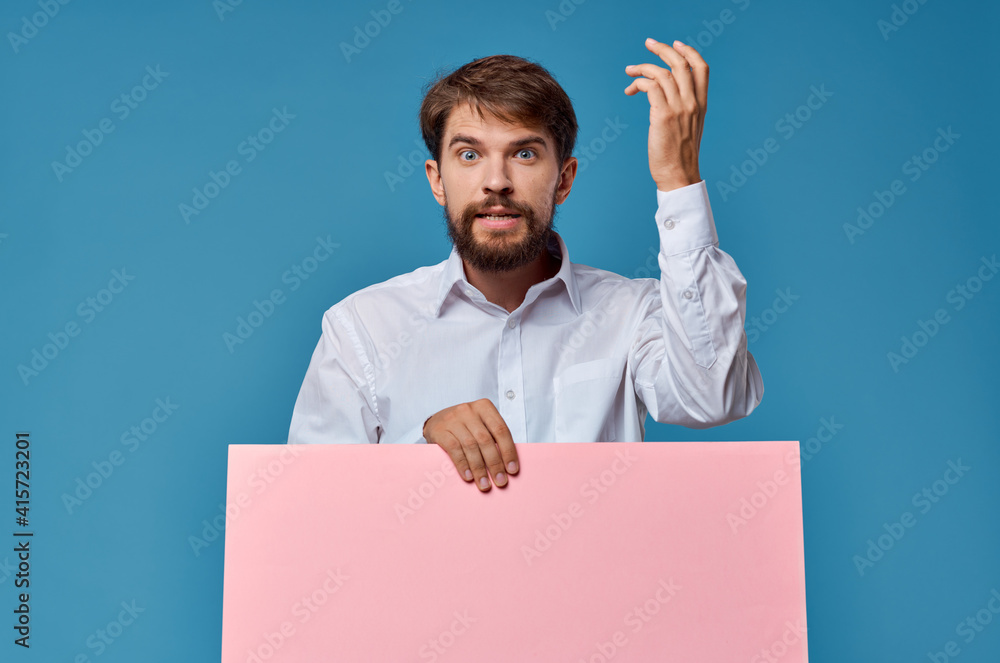 emotional male pink mockup Poster Copy Space advertising blue background emotional male pink mockup Poster Copy Space advertising blue background