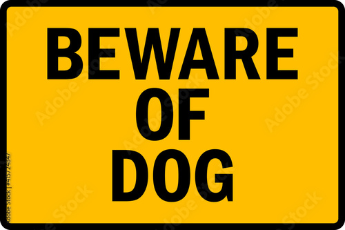 Beware of dog warning sign. Black on yellow background. Safety signs and symbols.