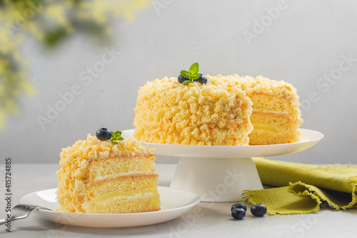 Photographie Traditional Italian sponge cake for celebration of International  Women’s Day