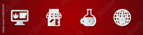 Set Online buying marijuana, Marijuana and cannabis store, Test tube with and Legalize icon. Vector.