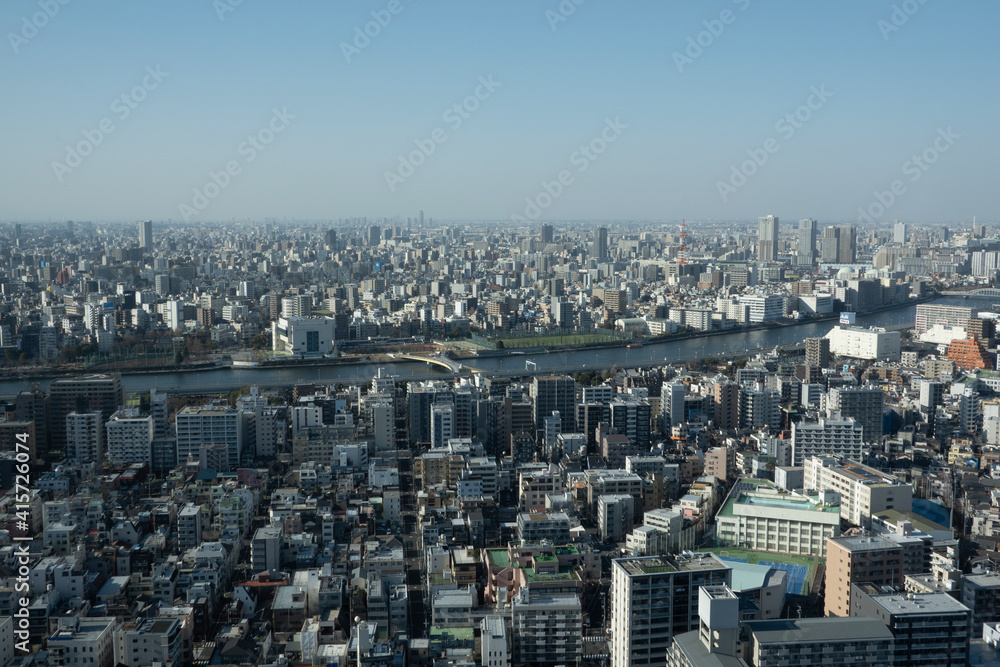 Residential area in Tokyo seen from above 