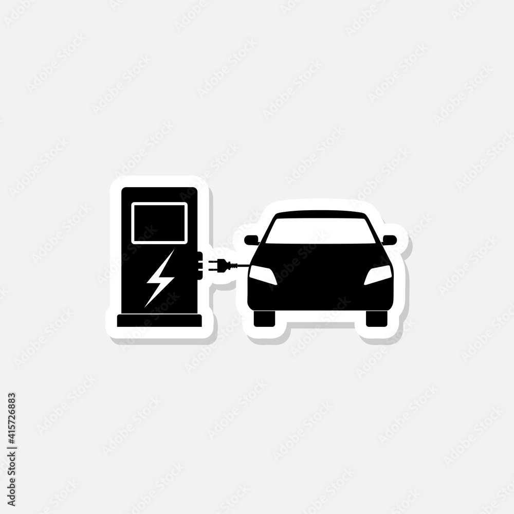 Electric car charging station sticker icon isolated on white background