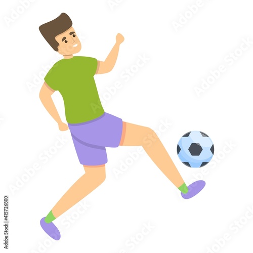 Kid hit ball soccer icon. Cartoon of kid hit ball soccer vector icon for web design isolated on white background © nsit0108