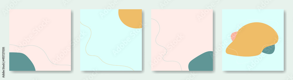 Set of square abstract backgrounds for social media posts. Lines, waveforms, spring colors. Vector minimalistic templates with place for text Set of square abstract backgrounds for social media posts. Lines, waveforms, spring colors. Vector minimalistic templates with place for text