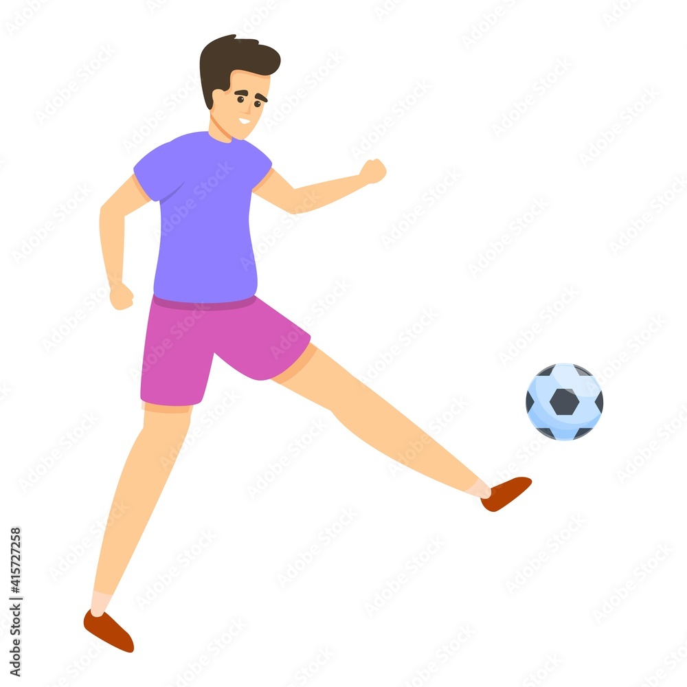 Kid play soccer icon. Cartoon of kid play soccer vector icon for web design isolated on white background Kid play soccer icon. Cartoon of kid play soccer vector icon for web design isolated on white background