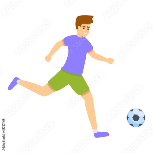 Kid running soccer ball icon. Cartoon of kid running soccer ball vector icon for web design isolated on white background