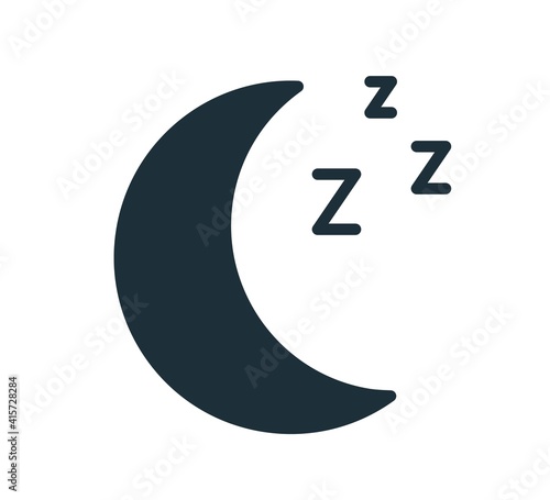 Simple black icon with silhouette of half moon or waning crescent. Symbol of night and bedtime. Monochrome flat vector illustration isolated on white background
