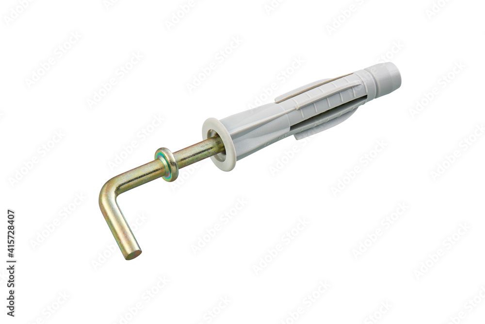 Plastic expansion plug with zinc plated steel hook L type, isolated, photo stacking Plastic expansion plug with zinc plated steel hook L type, isolated, photo stacking
