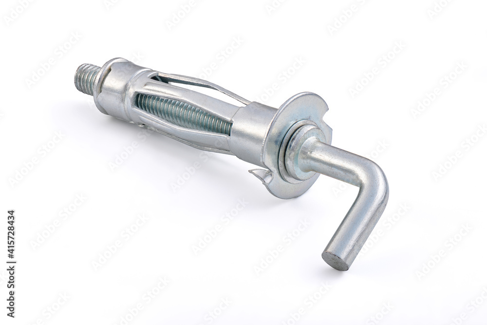 Zinc plated molly anchor with hook bolt L type, isolated, photo stacking Zinc plated molly anchor with hook bolt L type, isolated, photo stacking