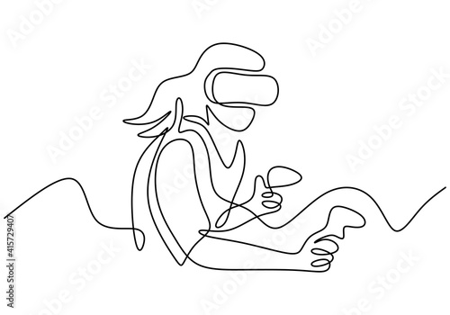 Girl using VR with single c...
