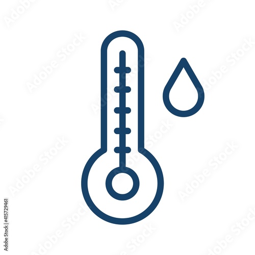 Simple weather icon in line art style with mercury thermometer and water drop. Temperature and humidity level. Linear flat vector illustration isolated on white background