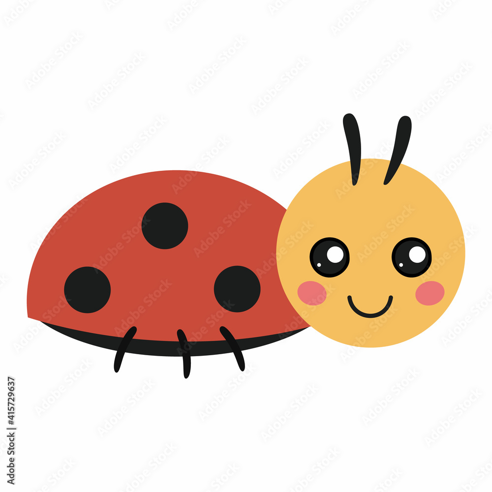 Fototapeta premium A cute ladybug for a children's book. A small beetle with big eyes. Vector illustration in the style of a cartoon for a children's book.