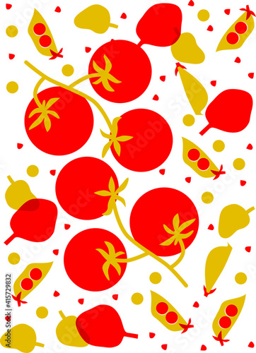 Vegetables flat cartoon vector. Healthy organic farm food. Red tomato elements. Vegetarian and raw food diet concept. Fresh cooking ingredients. 