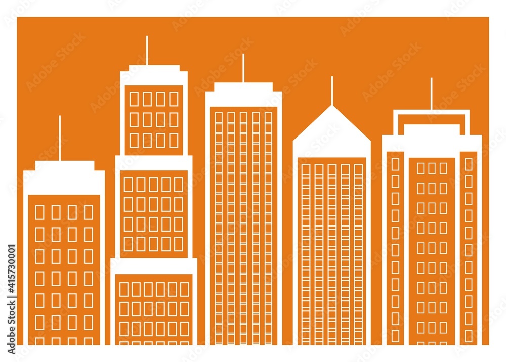 High buildings. Simple illustration in outline style.