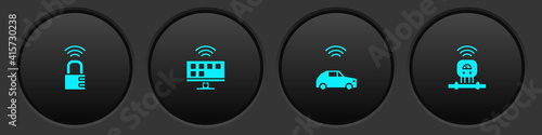 Set Smart safe combination lock, Tv system, car with wireless and sensor icon. Vector.