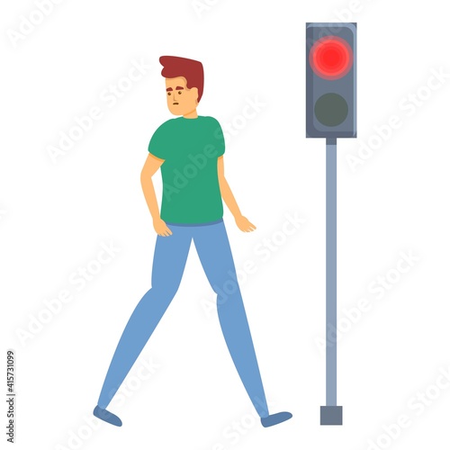 Careless man red traffic light icon. Cartoon of careless man red traffic light vector icon for web design isolated on white background