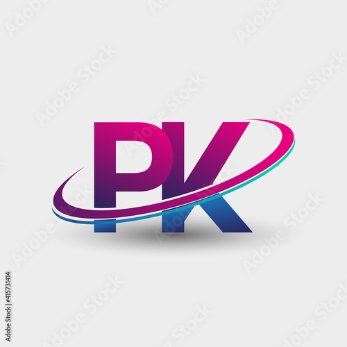 PK initial logo company name colored blue and magenta swoosh design, isolated on white background. vector logo for business and company identity.
