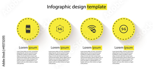 Set Mobile with 5G network, , and . Business infographic template. Vector.