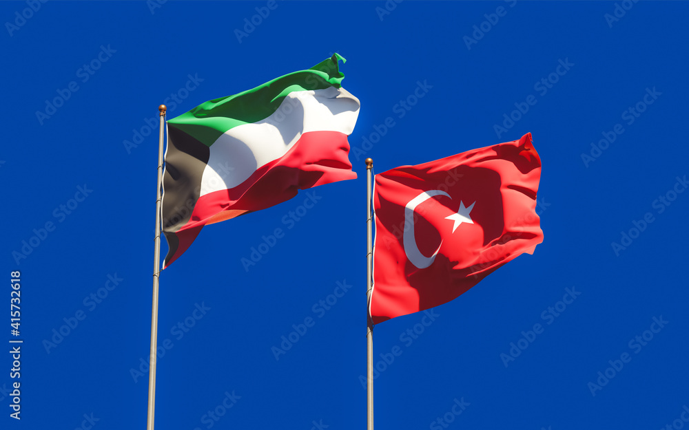 Flags of Kuwait and Turkey. Flags of Kuwait and Turkey.