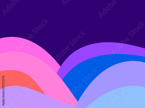 Colorful landscape in a minimalistic style. Plains and mountains, fields and meadows. Typographic boho decor for prints, posters and interior design. Mid-century modern decor. Vector illustration