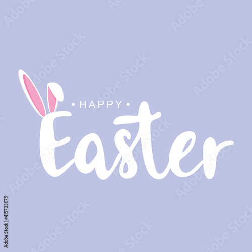 Easter greeting card with bunny or rabbit ears on empty background. Place for your text. Vector illustration.