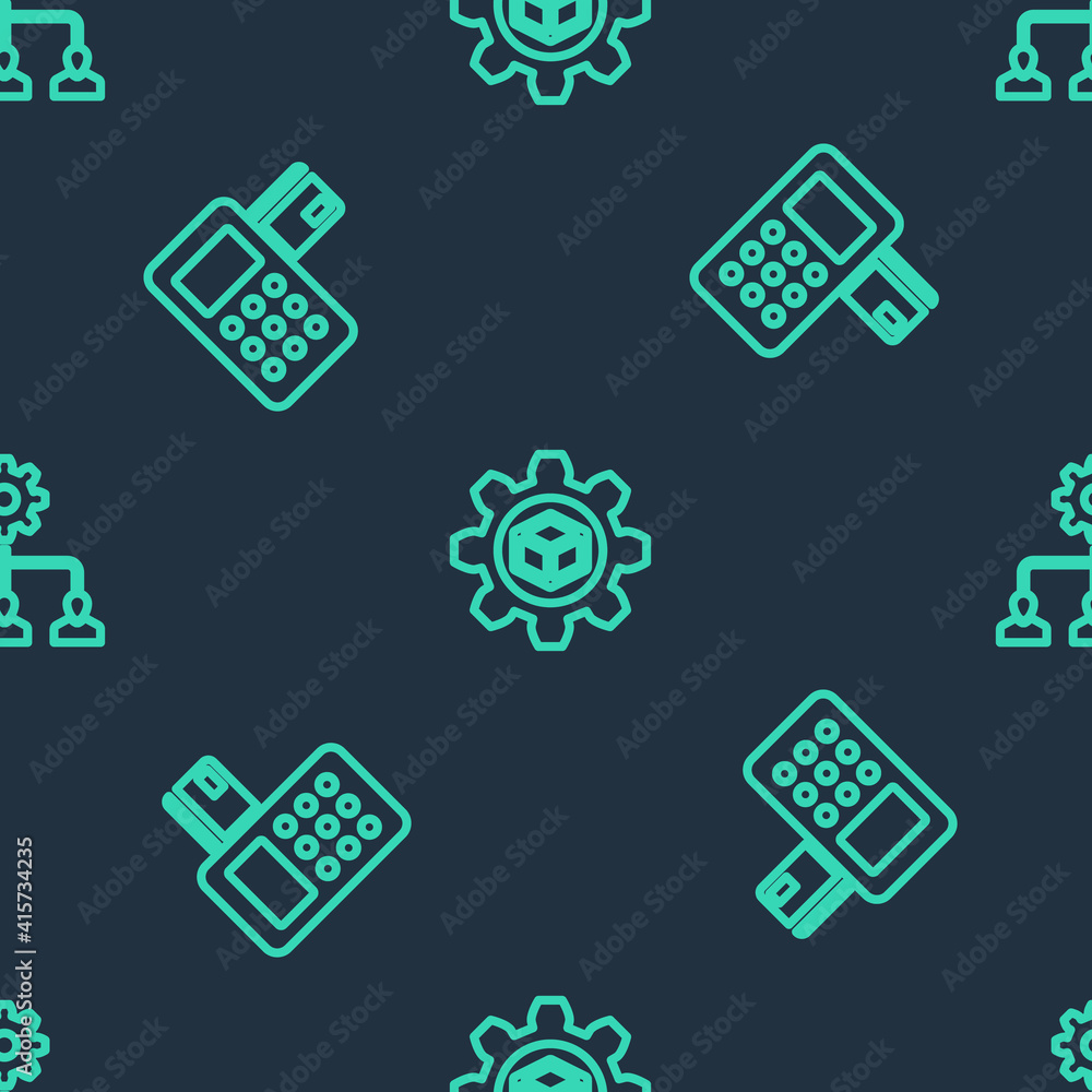 Set line Product development, Pos terminal and Lead management on seamless pattern. Vector. Set line Product development, Pos terminal and Lead management on seamless pattern. Vector.