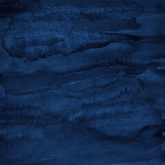 Hand painted watercolor background. Navy blue abstract watercolor drawing. Dark blue art background with copy space for design. Web banner.