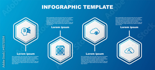 Set line Bitcoin think, ASIC Miner, Cryptocurrency cloud mining and . Business infographic template. Vector.