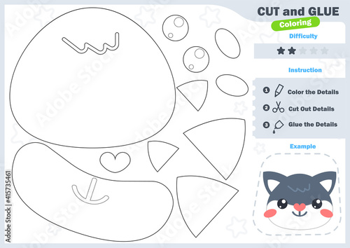 Cartoon Cat. Education paper game for preshool children. Cut parts of the image and glue on the paper. Vector illustration. Cut and Glue Game. photo