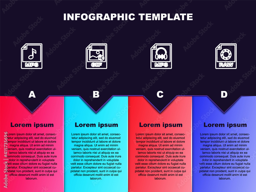 Set line MP3 file document, GIF, and RAW. Business infographic template. Vector. Set line MP3 file document, GIF, and RAW. Business infographic template. Vector.