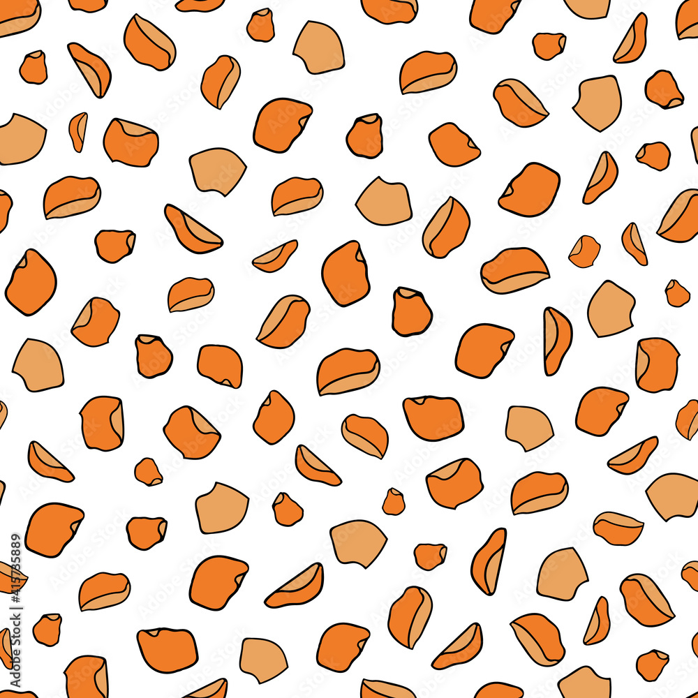 Vector orange rose petals seamless pattern background on white surface. Great use for textile, wallpaper, wrapping paper etc. Vector orange rose petals seamless pattern background on white surface. Great use for textile, wallpaper, wrapping paper etc.