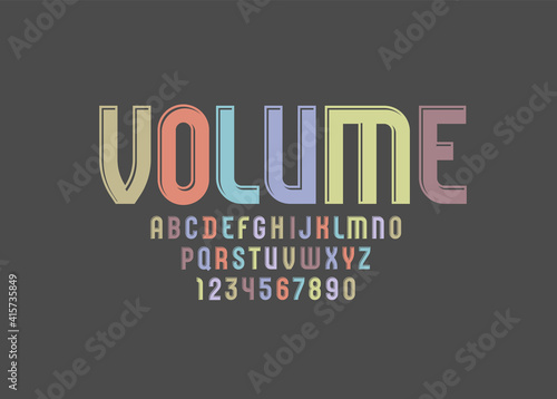 3D retro font, trendy alphabet with shadows, letters and numbers, vector illustration 10eps