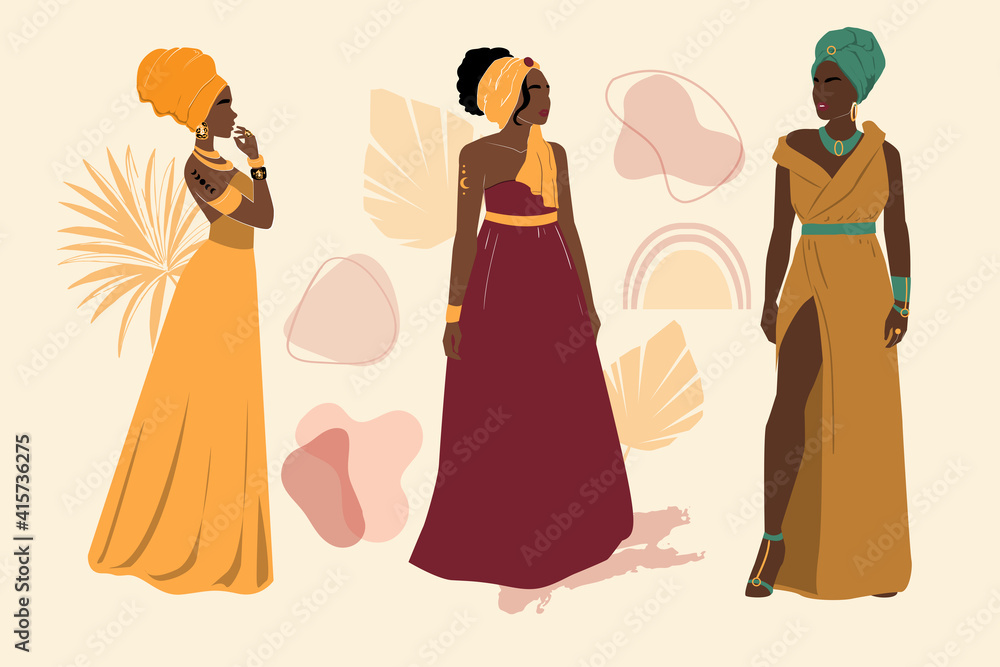 Collection of beautiful fashion African American woman. Vector abstract illustration. Avatar set Collection of beautiful fashion African American woman. Vector abstract illustration. Avatar set