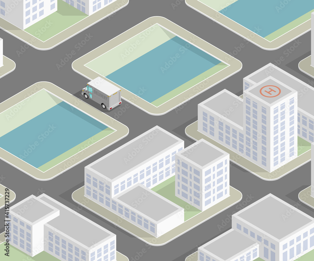 Isometric 3d city delivery van. Cargo truck transportation route, Fast delivery logistic 3d carrier transport, flat isometry city freight car infographic. Low poly style isometry vehicle truck town Isometric 3d city delivery van. Cargo truck transportation route, Fast delivery logistic 3d carrier transport, flat isometry city freight car infographic. Low poly style isometry vehicle truck town