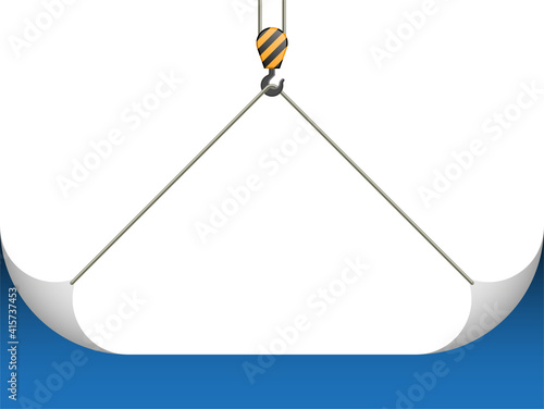 cargo crane raises the edge of the banner, illustration