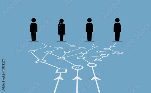 Combining different data to give valuable information for different people. Vector illustrations concept of data structure, network, pathway, and usages.