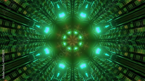 Gleaming green neon pattern 3d illustration