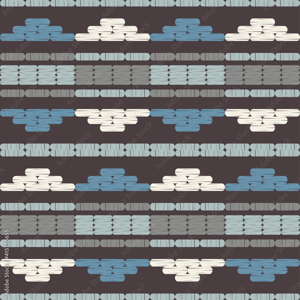 Fototapeta premium Mosaic with geometric shapes. Seamless pattern. Design with manual hatching. Textile. Ethnic boho ornament. Vector illustration for web design or print.