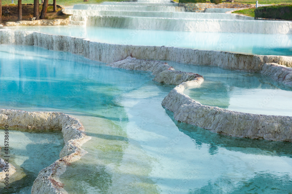 Carbonate travertines the natural pools during. Pamukkale, Turkey