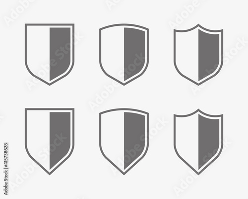 Protect guard shield plain line concept. Outline badge. Safety icon set. Privacy banner kit. Security label. Flat style sticker symbol shape. Safeguard simple sign. linear pictogram
